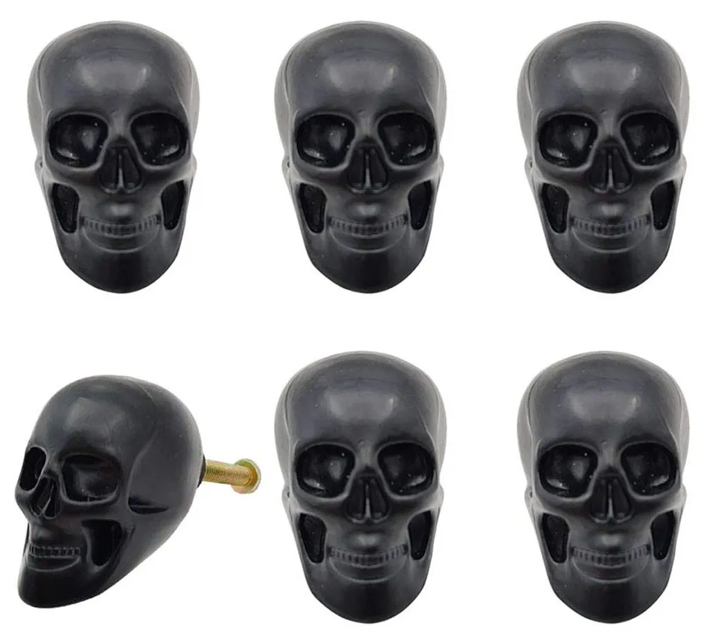 Vivicap Boutons d'Armoire Noirs Tête de Mort Lot de 6 Style Gothique (A)