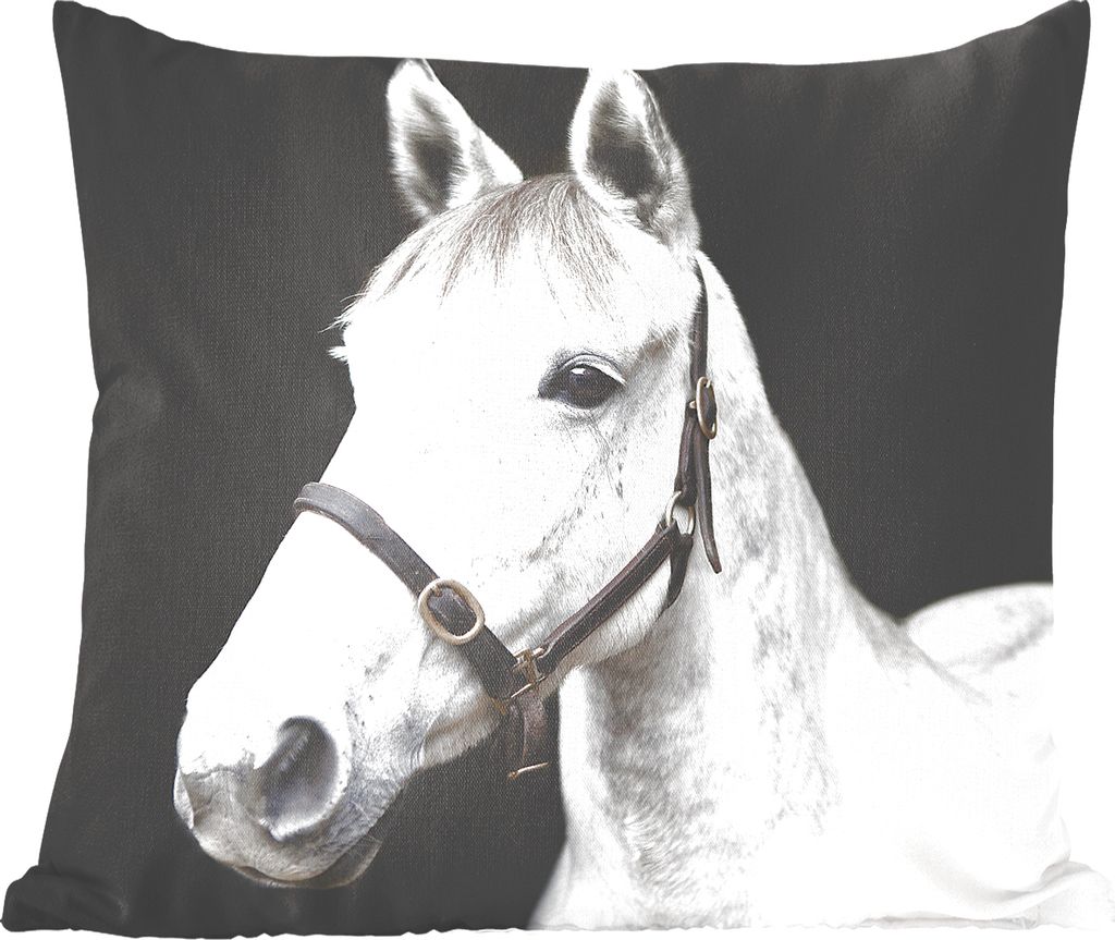 MuchoWow Zierkissen Sofakissen Wohnzimmer Dekokissen 45x45 cm Pferd - Halfter - Weiß - Schlafpolster - Polster für das Sofa
