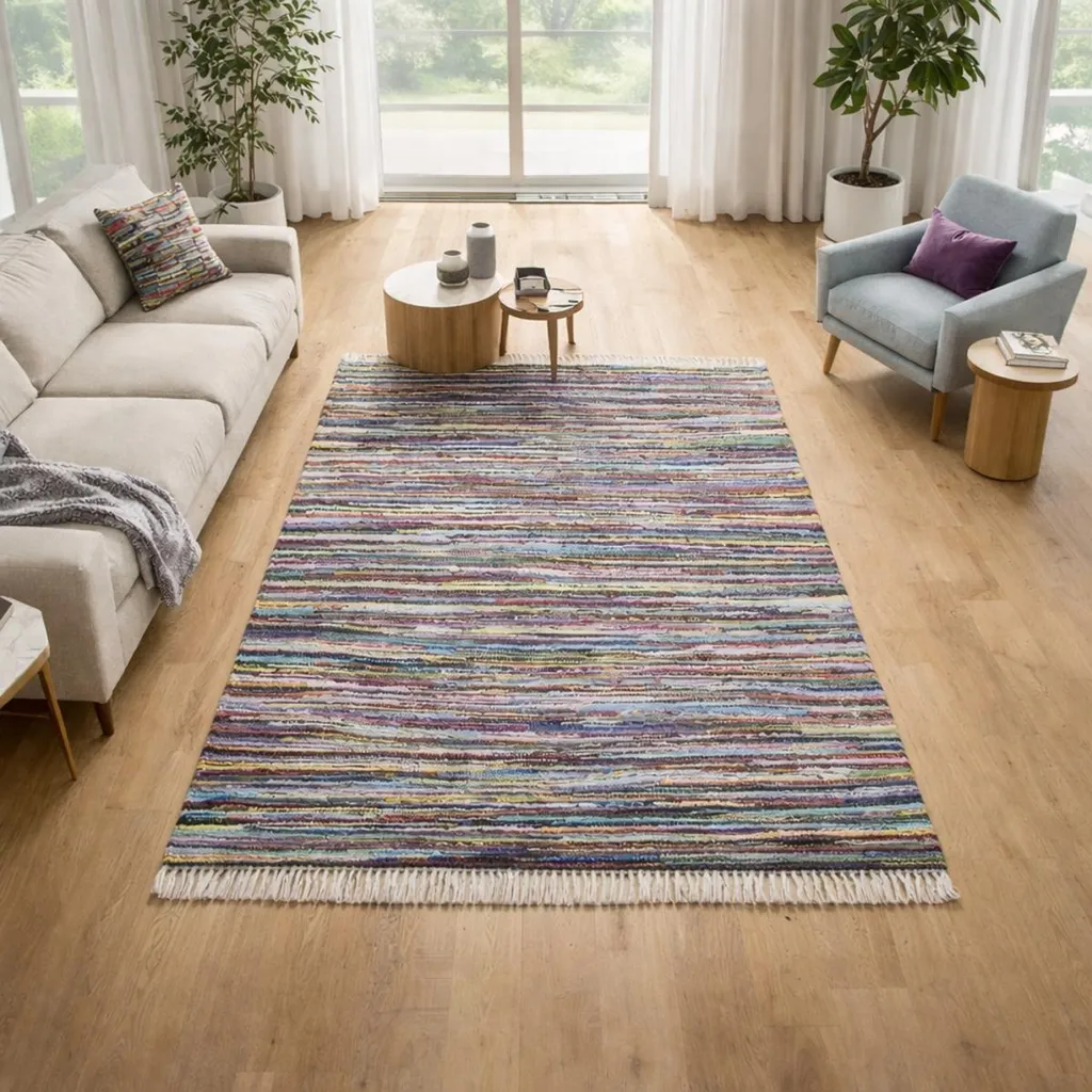 Tapis en coton à motif ethnique TIMULTI - Textile tissé main robuste - 6