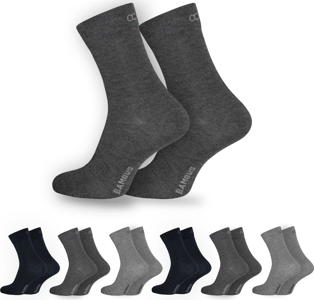 OCERA 6x Bambus Socken (Uni) für Damen und Herren in verschiedenen Farben - Grau-Mix 35/38