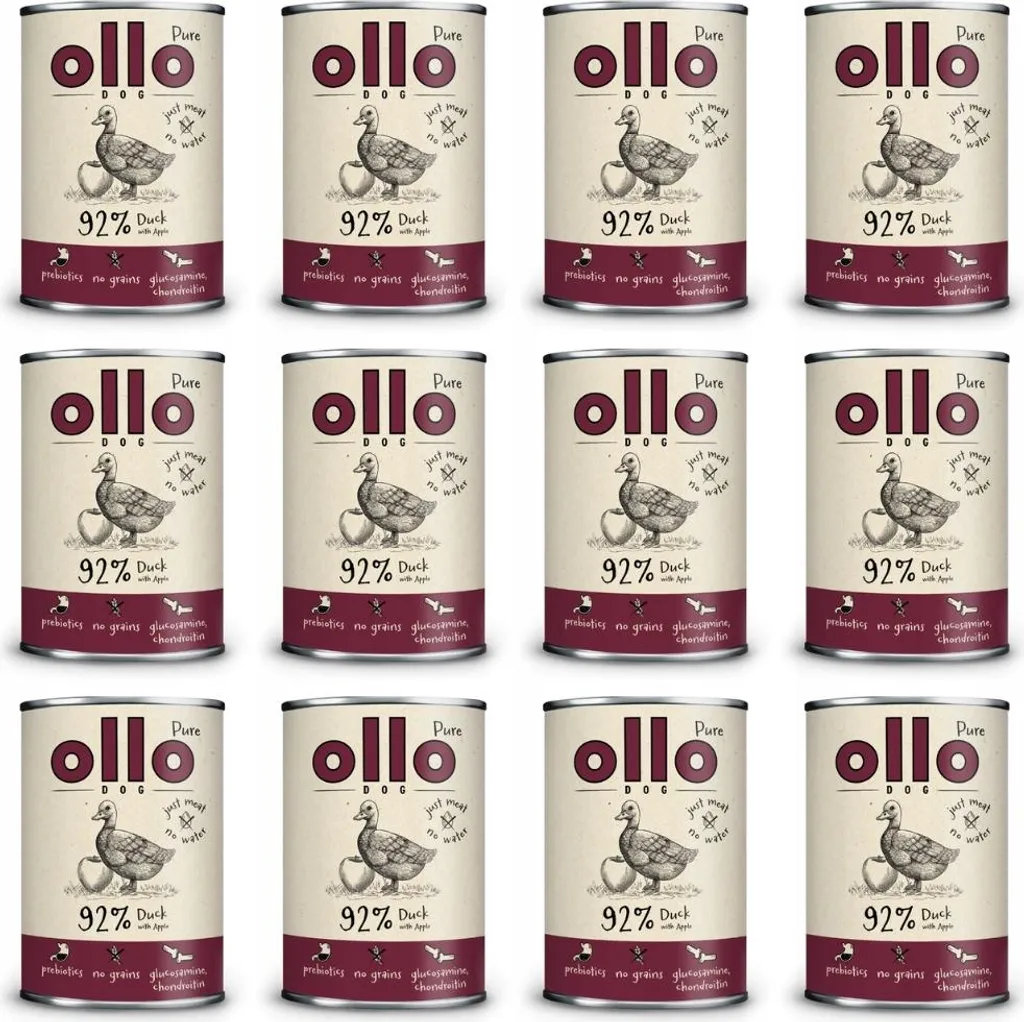 Repas Complet pour Chien Adulte Ollo Pure Canard Pomme 12 boîtes 850g