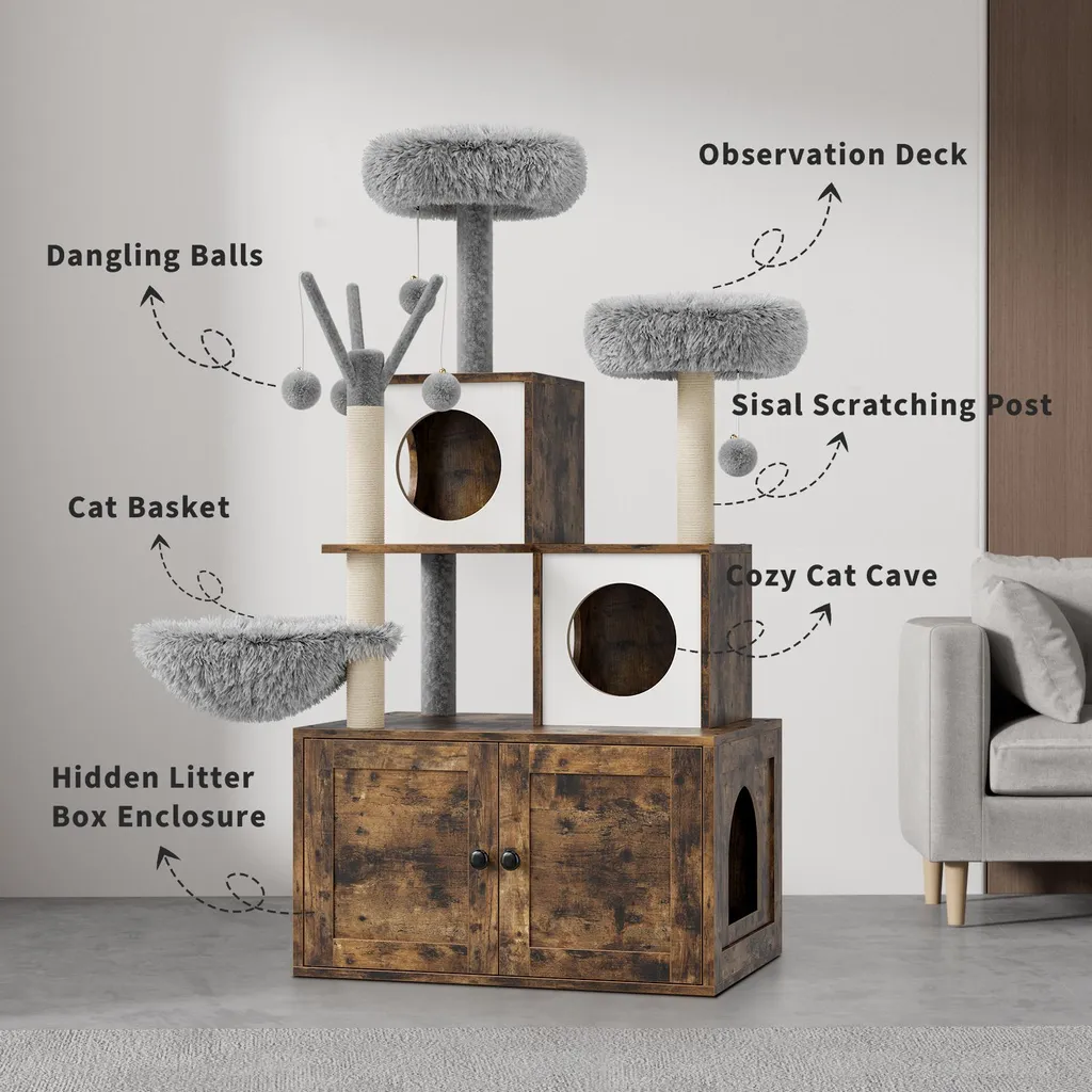 Cache litière discret et arbre à chat stable pour éviter les odeurs - 5