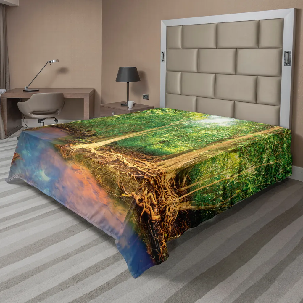 Drap de lit infroissable 275x260 cm motif forêt tropicale pour lit déco