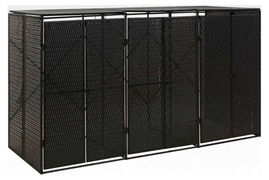 Mülltonnenabdeckung für den Außenbereich, dreifach, schwarz, 207 x 80 x 117 cm aus Polyrattan