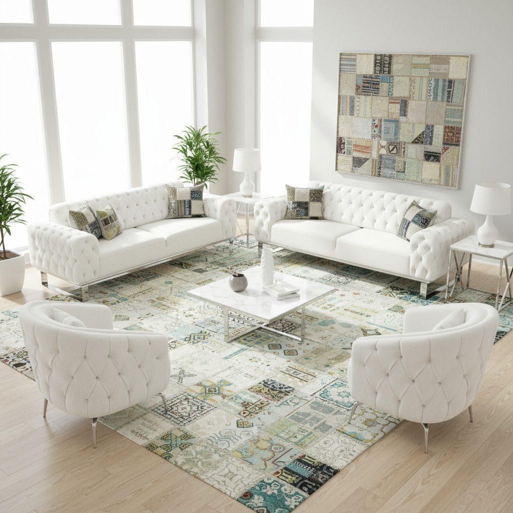 Sofa Set Jumeirah 3-Sitzer+2-Sitzer+Sessel+Sessel in Samtstoff Spar-Set, in 5 Stofffarben & 3 Fußvarianten erhältlich