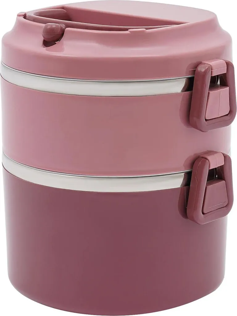 Lunch Box Bento Rosa in Acciaio Inox - 2 Livelli Design Moderno