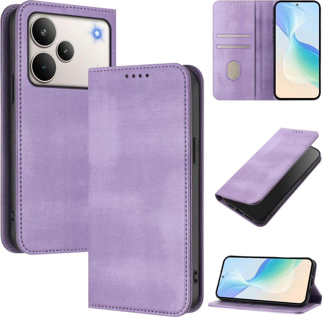 Handyhülle für Realme P4 Pro, Vintage Leder RFID Schutz Kartenfach Standfunktion Magnetische Klapphülle Violett