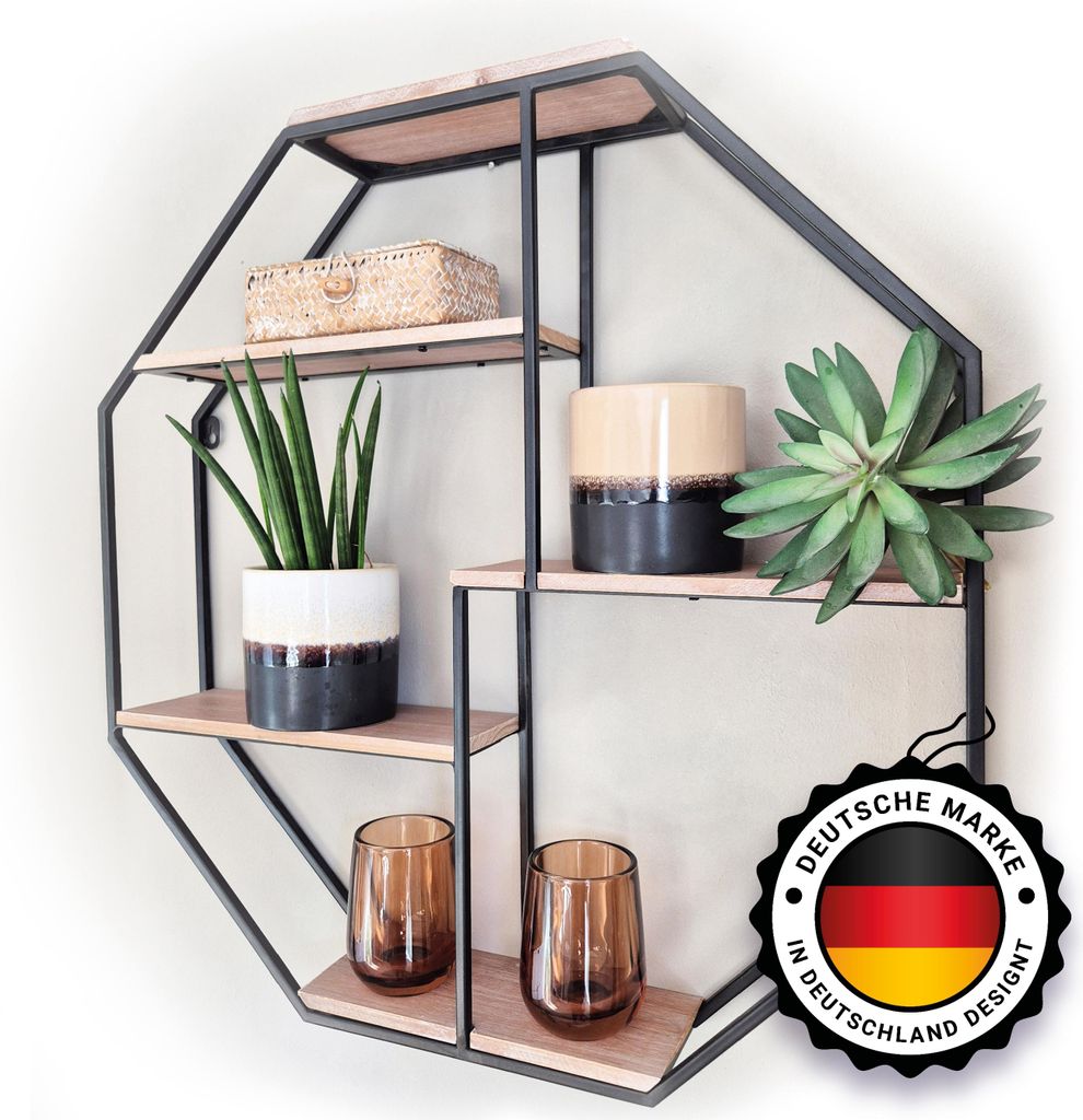 Kyto Wandregal Oktagon 60x60cm Durchmesser, Robustes Deko Regal aus Metall Oktagonalform