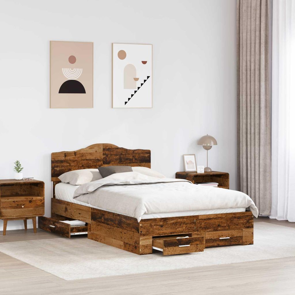 "Winter Sale" Bettrahmen mit Kopfteil Altholz 135 x 190cm Holzwerkstoff - clorisNeu880285 - Klassische BettenJugendbett Tagesbett