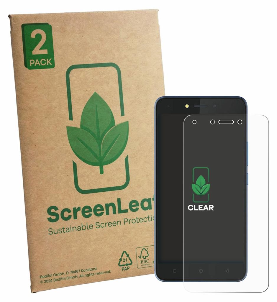2x ScreenLeaf Schutzfolie für Tecno Pouvoir 1 nachhaltiger Displayschutz Display Schutz Folie Klar Transparent