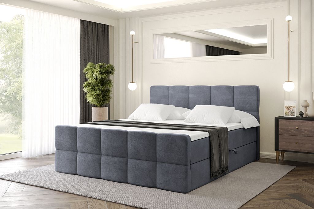 ALTDECOR Boxspringbett mit Matratze und Lattenrost, Topper, Polsterbett mit Bettkasten, Bett mit Stauraum H3-Matratze, Doppelbett, Boxbett - LIRO-Z...