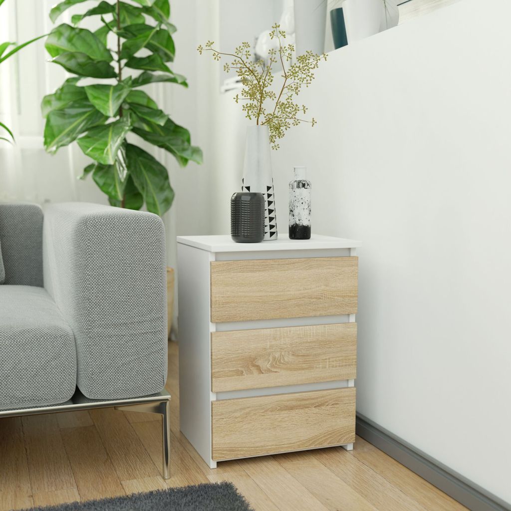 Nachttisch AKORD CL3 Weiß mit 3 Schubladen Front Produktbild 6