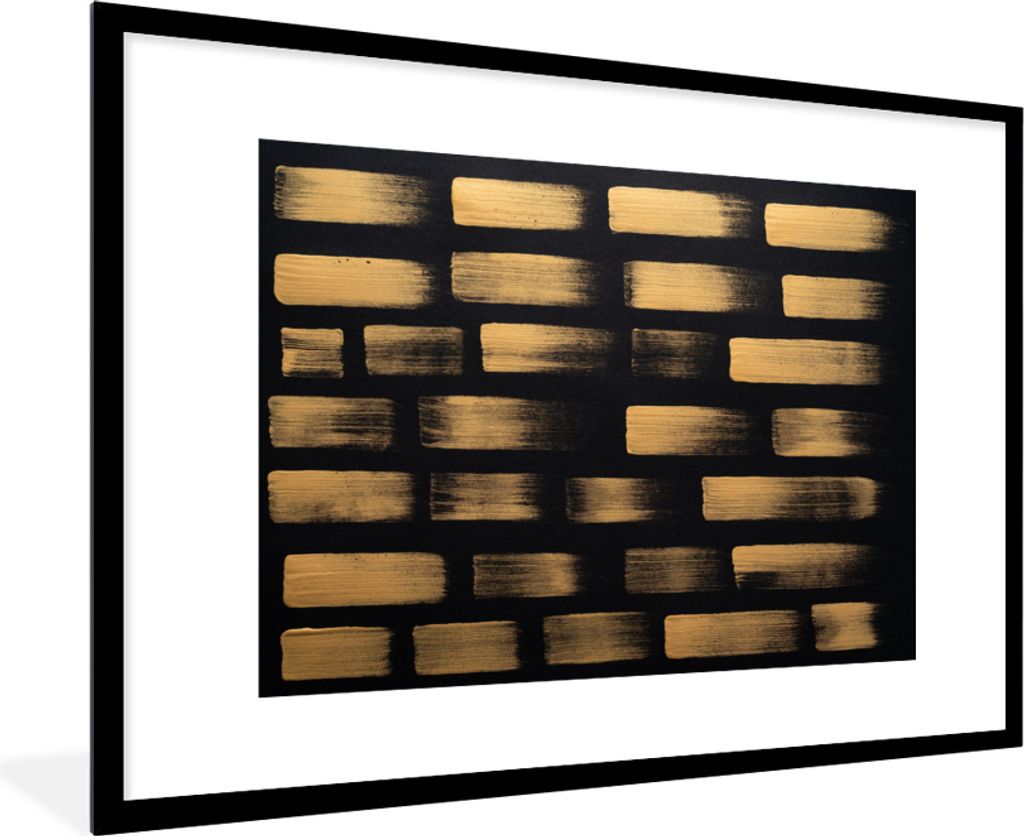 MuchoWow MuchoWow Gerahmtes Poster Goldfarbene Streifen auf schwarzem Papier 90x60 cm - Poster mit zchwarzem Bilderrahmen - Wanddekoration - Fotos