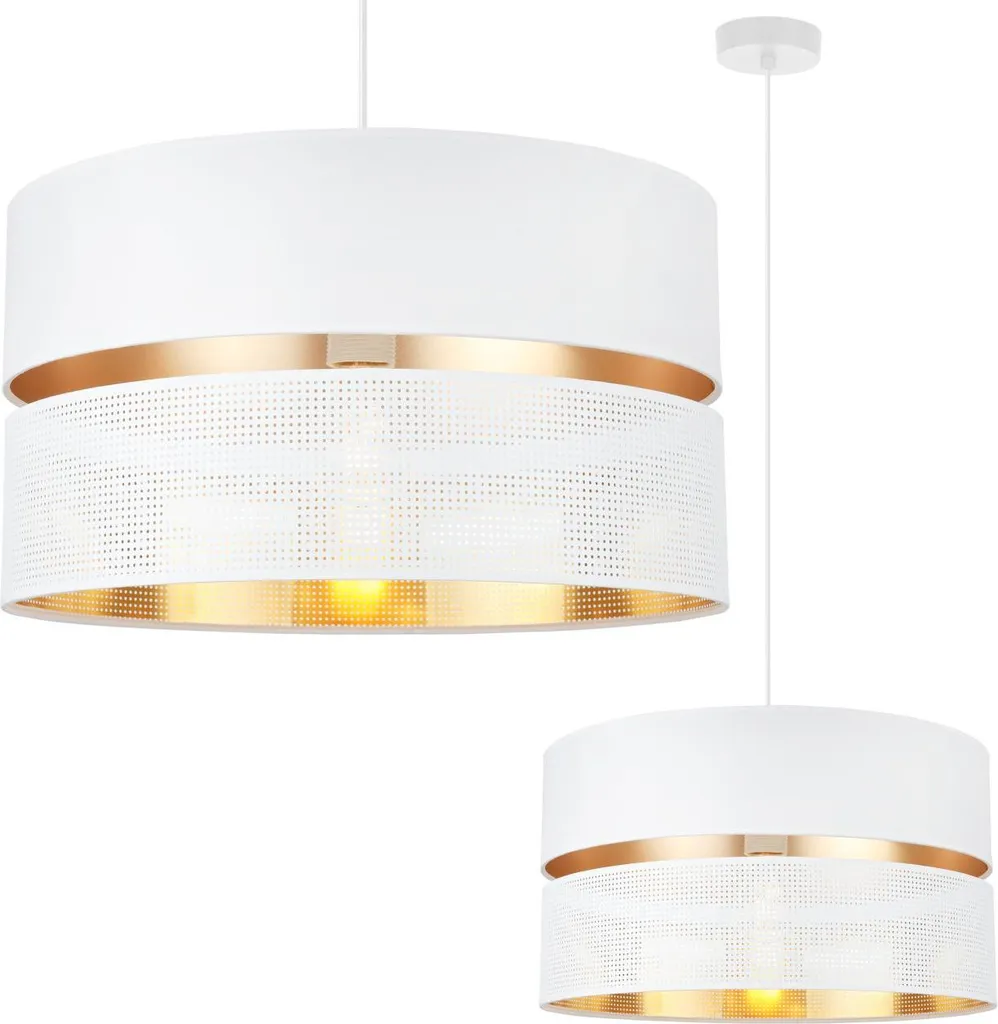 Asti Duo Lampe à Suspendre Blanche Abat-jour Plat Blanc Doré TS 40cm