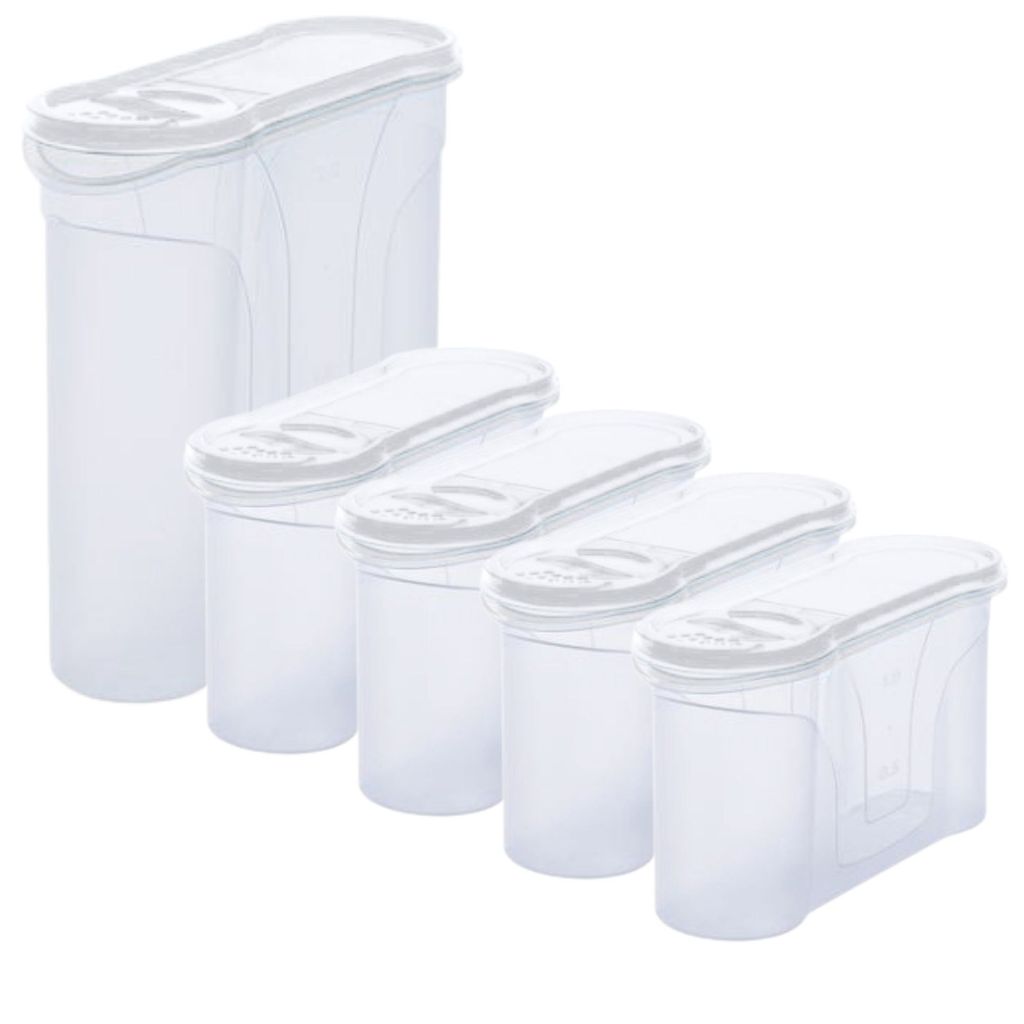 Novaliv Schüttdosen 5er SPARSET Vorratsdosen zum Streuen (1x 4 Liter und 4x 1 Liter) Dosen mit Deckel für Müsli Mehl Zucker Dosen Küchen Organi...