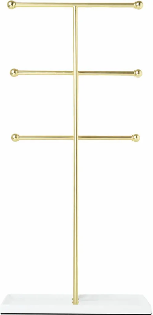 Présentoir à bijoux blanc et doré avec base coupelle intégrée
