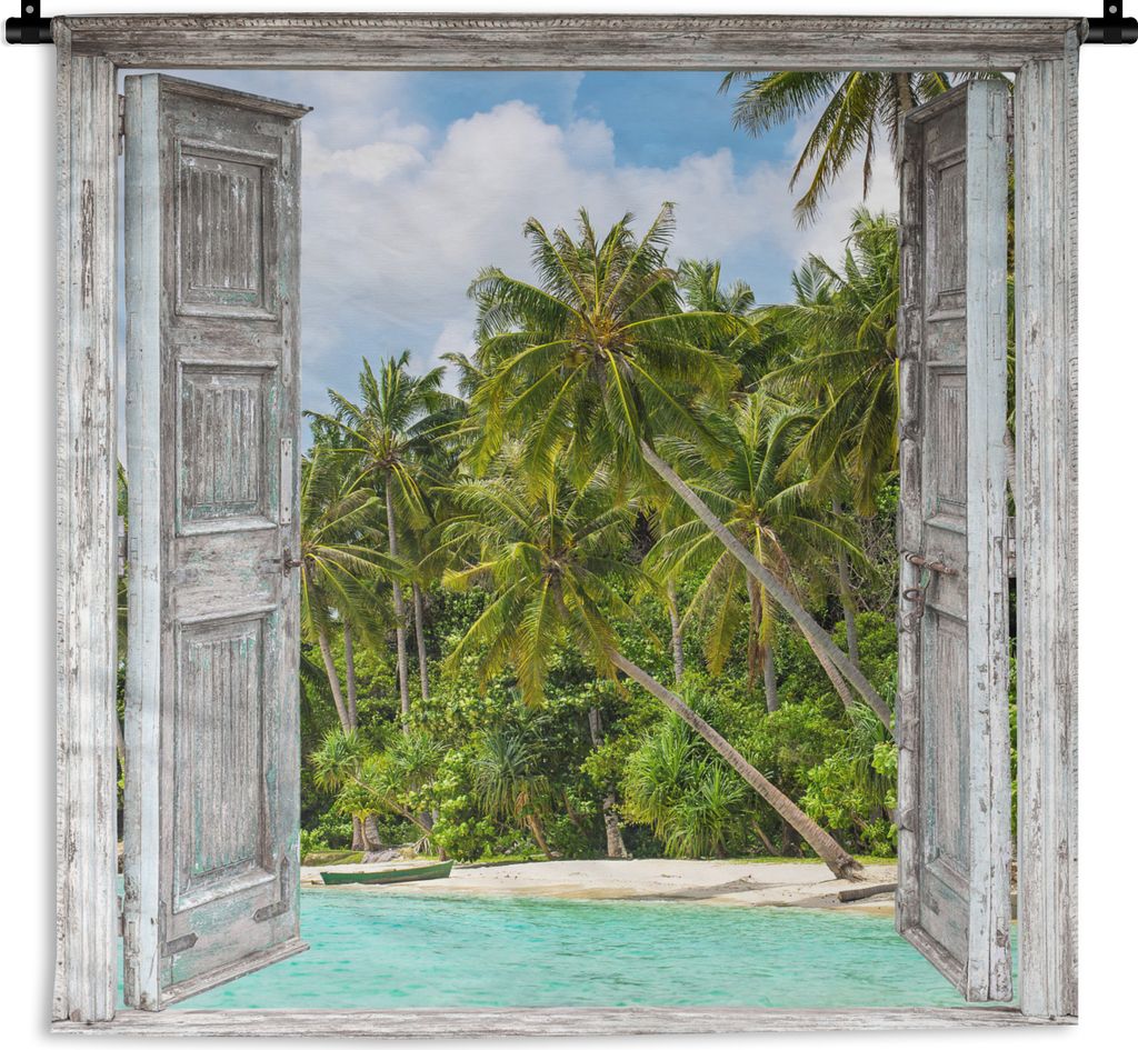 MuchoWow Wandteppich Wandbehang Palme - Meer - Transluzent - Tropisch 60x60 cm Tapisserie Dekoration Wandtuch - Dekorationen - Wand Decke