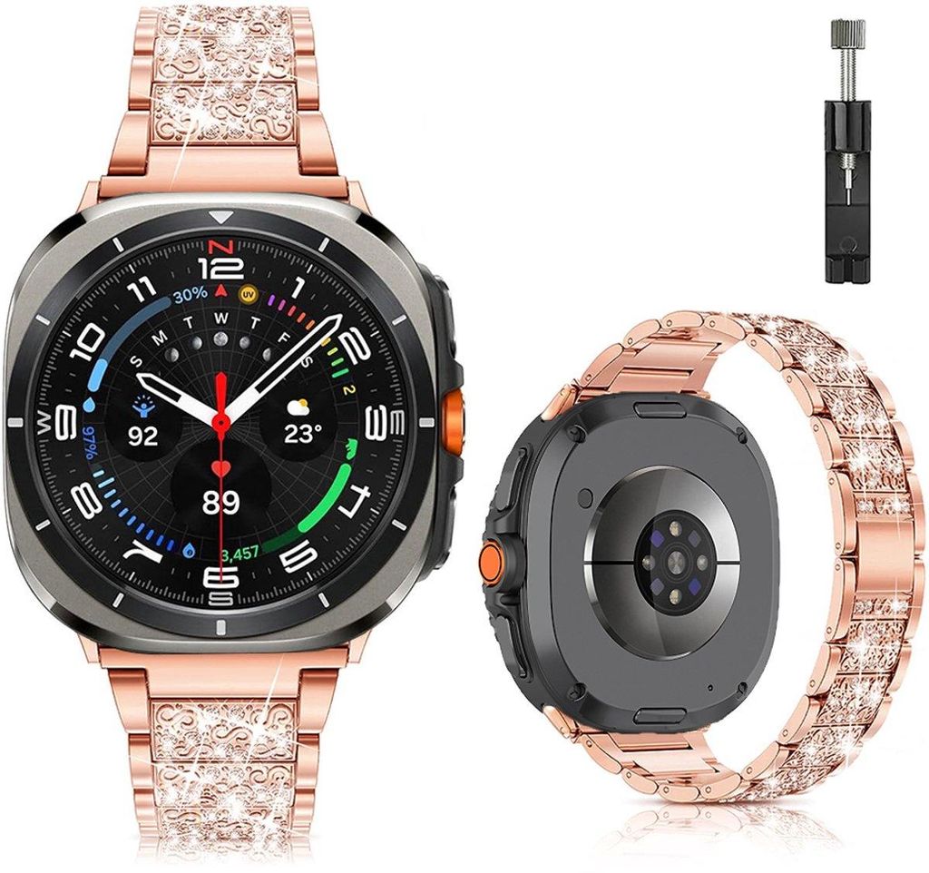 Stravo Luxe Strass Edelstahl-Armband für Samsung Galaxy Watch Ultra / Ultra 2025 – Elegantes Metallarmband, verstellbar mit Kürzungsset – Ros...