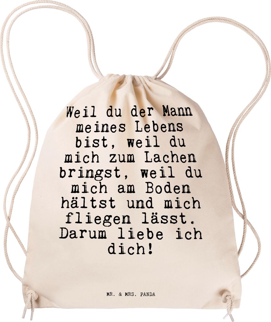 Mr. & Mrs. Panda stoff rucksack Weil du der Mann... - Transparent - Geschenk, Beutel, Jutebeutel, Sportbeutel, Sprüche, Hochzeitstag, Freund, Mann...