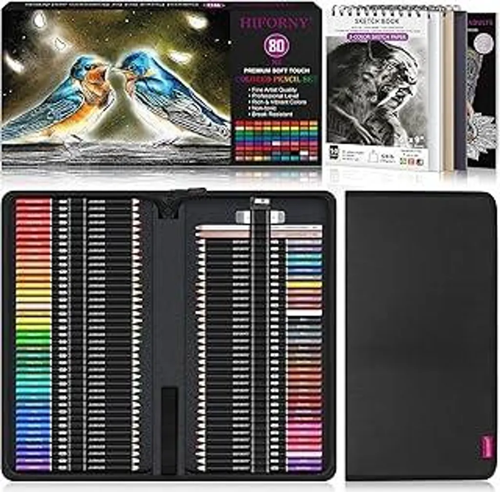 HIFORNY Set Artistico 80 Pezzi: 72 Matite Colorate e Sketchbook