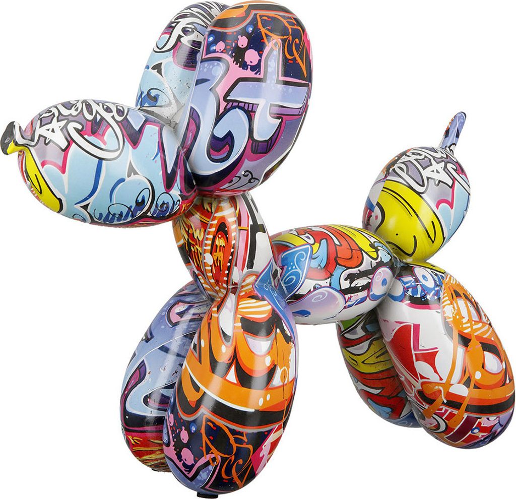 A graffiti-style balloon dog sculpture.
