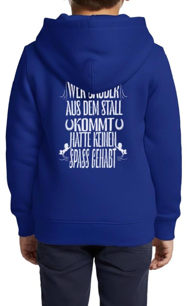 Spreadshirt Wer Sauber Aus Dem Stall Kommt Hatte Keinen Spaß Kinder Premium Organic Zip Hoodie, 134/140 (8 Jahre), Royalblau