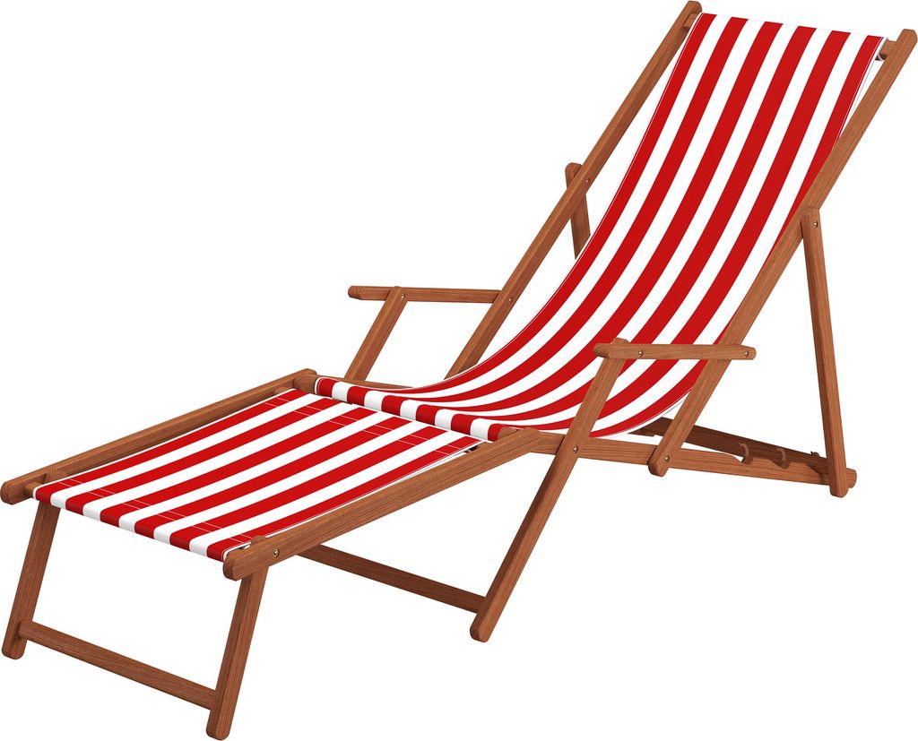 Gartenliege rot-weiß Fußteil Beistelltisch Deckchair Holz Buche Liegestuhl Relaxliege 10-314FT