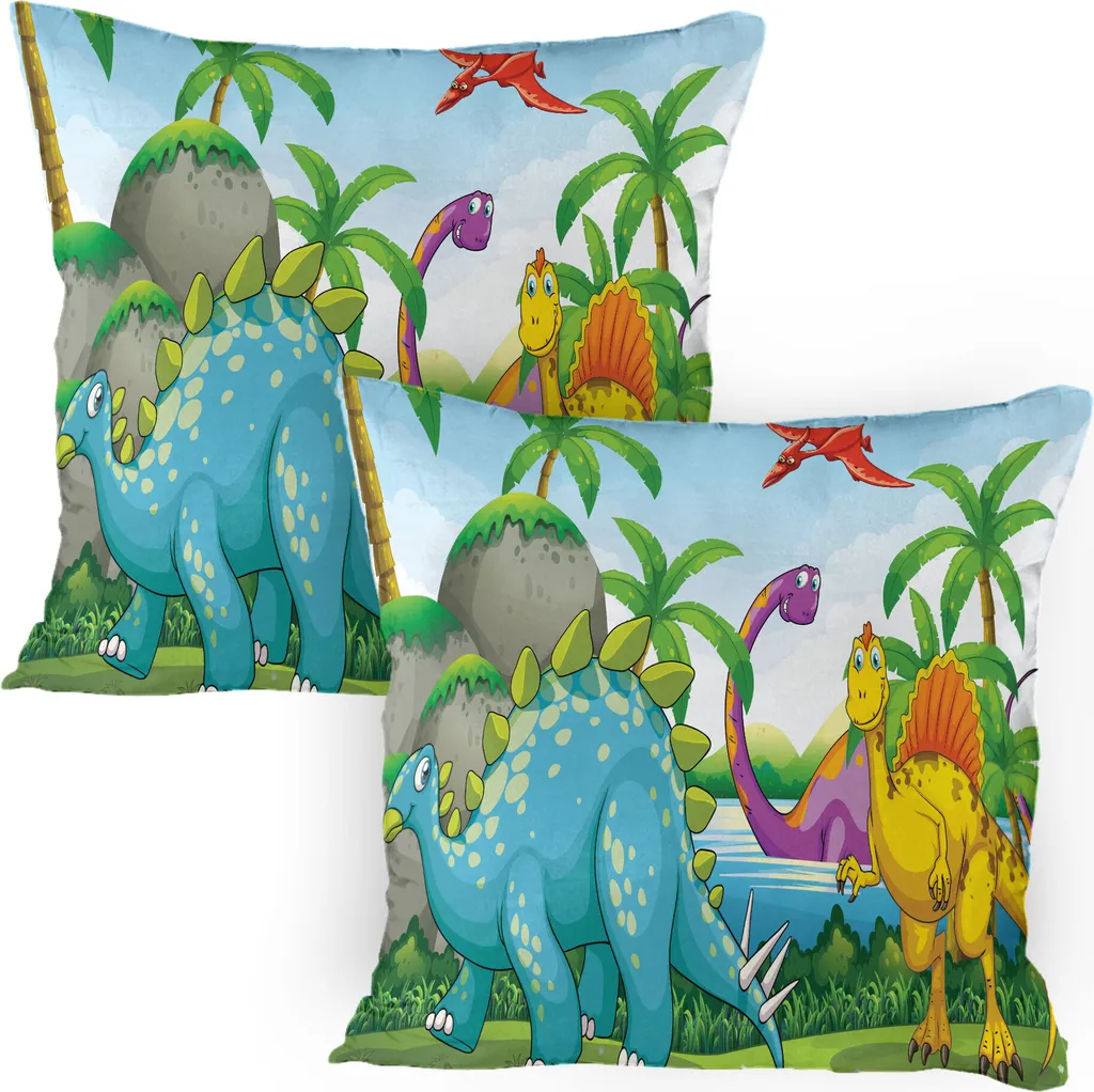 Set 2 Federe Cuscino 80x80 Dinosauri Jurassic ABAKUHAUS per Bambini