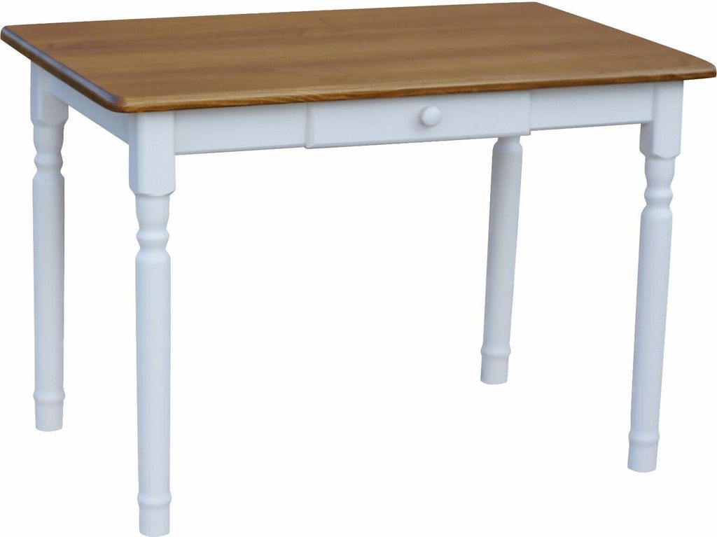 Tavolo bianco II con cassetto in legno di pino massiccio Immagine del prodotto 