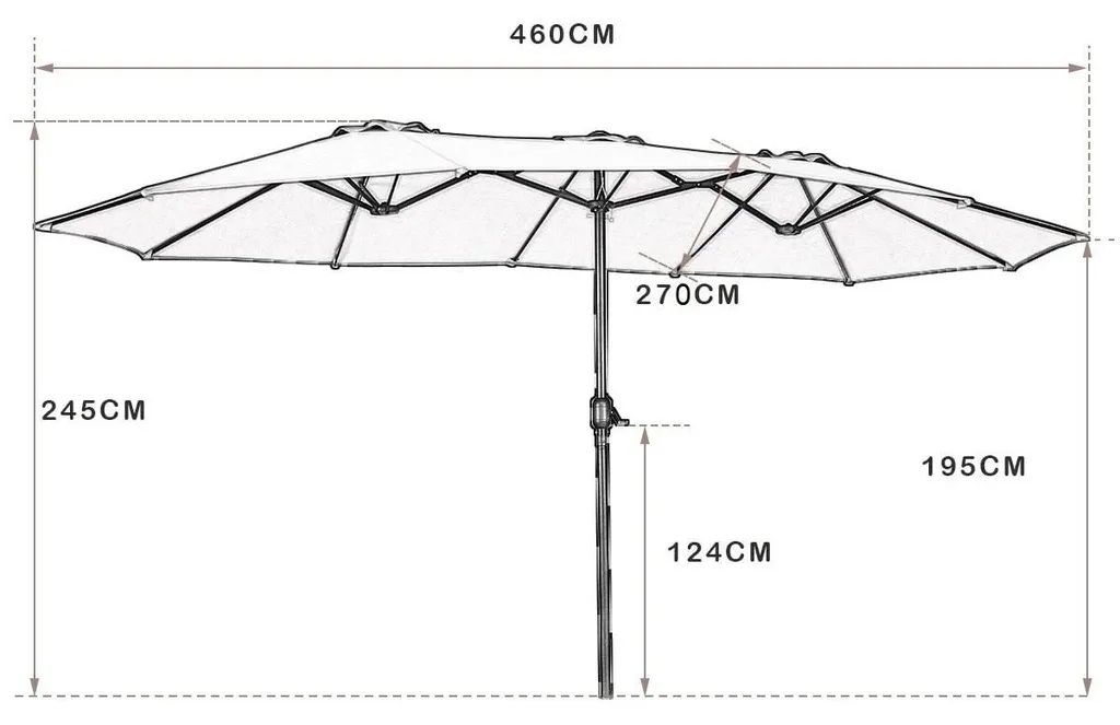 Parasol double marron contre la chaleur, manivelle facile et anti-UV
