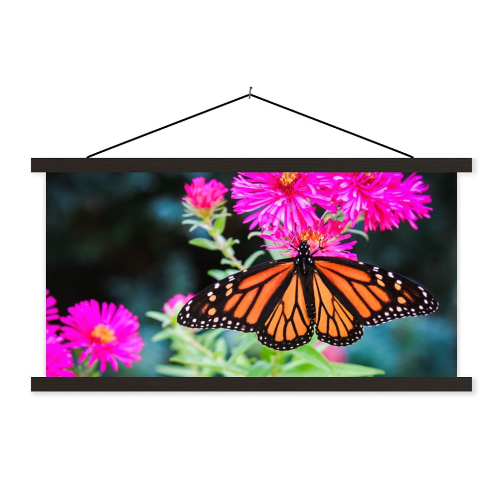 MuchoWow Textilposter Schmetterling - Botanisch - Blume 60x30 cm mit schwarzem Rahmen - Textilien
