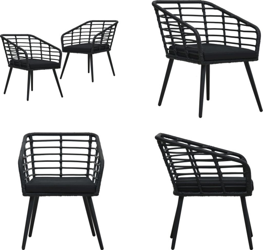 vidaXL Gartenstühle 2 Stk. mit Auflagen Poly Rattan Schwarz - Gartenstuhl - Gartenstühle - Stuhl - Stühle