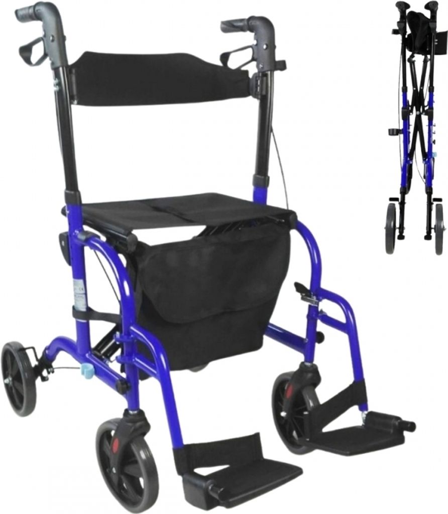 Mobiclinic, Modell Picasso, Rollator und Rollstuhl, 2 in 1 Gehhilfe, Höhenverstellbar, Korb, Sitz, Gehwagen für Senioren, Leichtgewicht, Blau