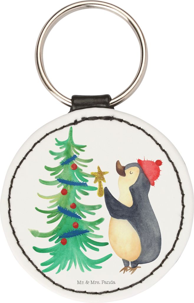 Mr. & Mrs. Panda Schlüsselanhänger Pinguin Weihnachtsbaum - Weiß - Geschenk, Weihnachten, Anhänger, klein, Winter, mini, Taschenanhänger, Wint...