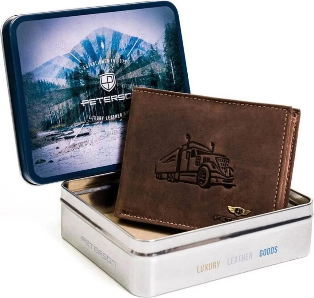 Portafoglio Uomo Peterson 12x9 cm Pelle Marrone con Zip e RFID Stop