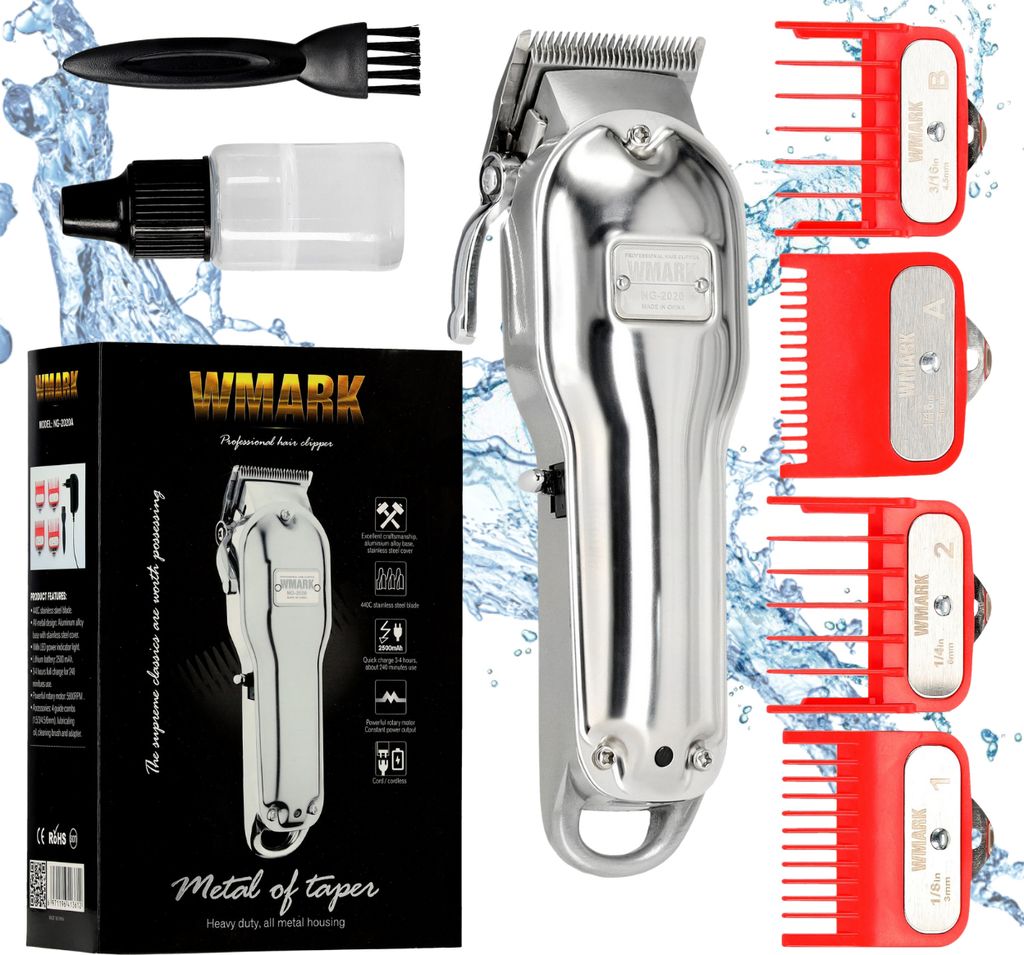 Akku Barttrimmer Haartrimmer elektrische Haarschneidemaschine Wmark LCD aus Metall Silber