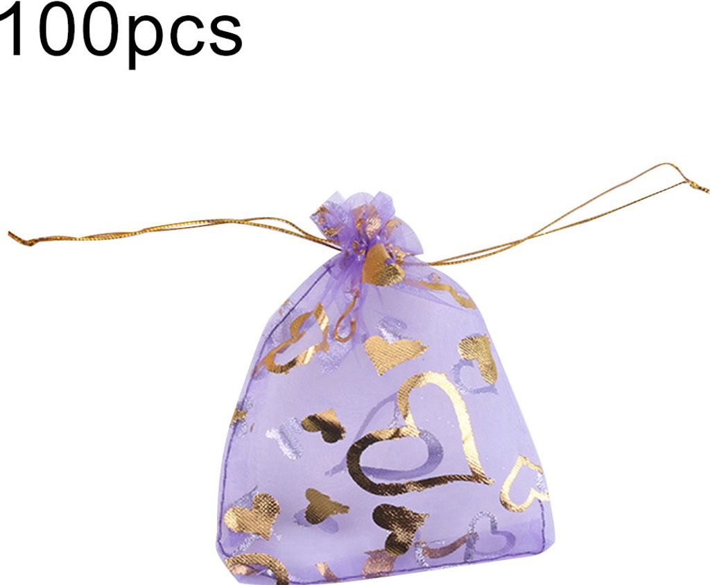 100pcs süßer Herzdruck Kordelschnüre Hochzeitsfeier Geschenk Schmuckbeutel-Lila ,Größen:13*18cm