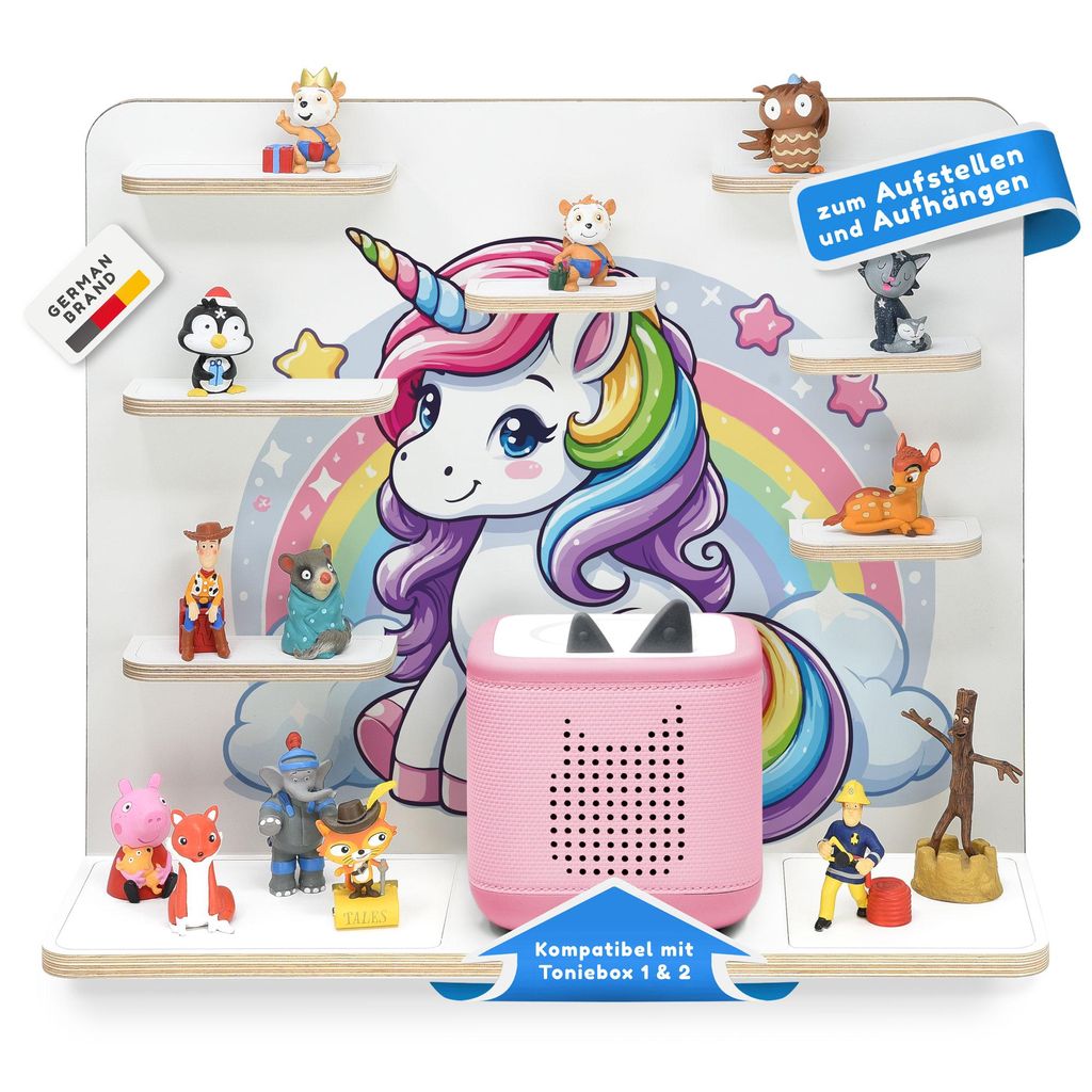 stadtecken Kinder Regal für Musikbox I Geeignet für die Toniebox 1 & 2 und Tonies I Hörspiel I zum Aufstellen oder Aufhängen I Einhorn Zauber...