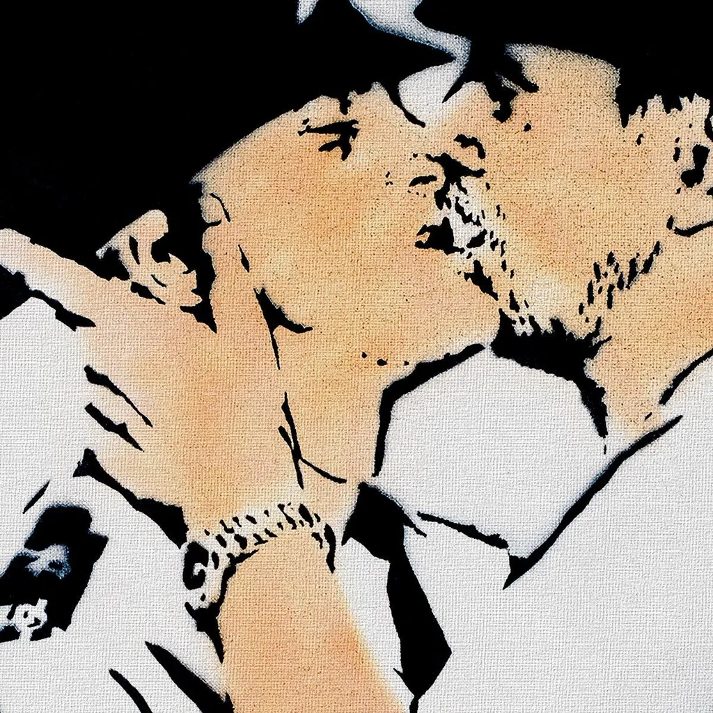 Banksy Kissing Coppers Quadro Moderno 50x70 Stampa Tela Street Art