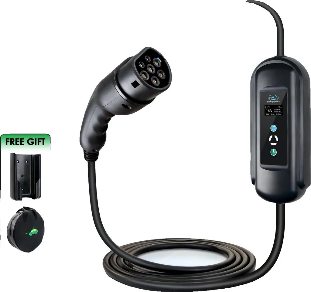 Chargeur Type 2 11kW mobile triphasé avec protection IP65 et écran LCD