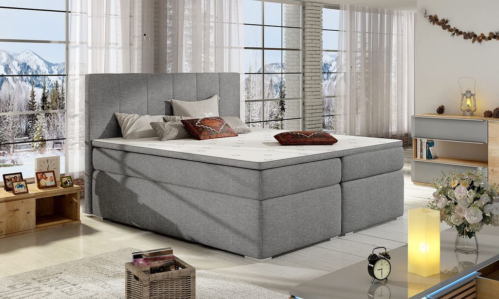 Boxspringbett Bali II Bett Polsterbett aus Gewebe Kunstleder 160x200cm Möbel mit Bettkasten Topper 23 (Sawana21)