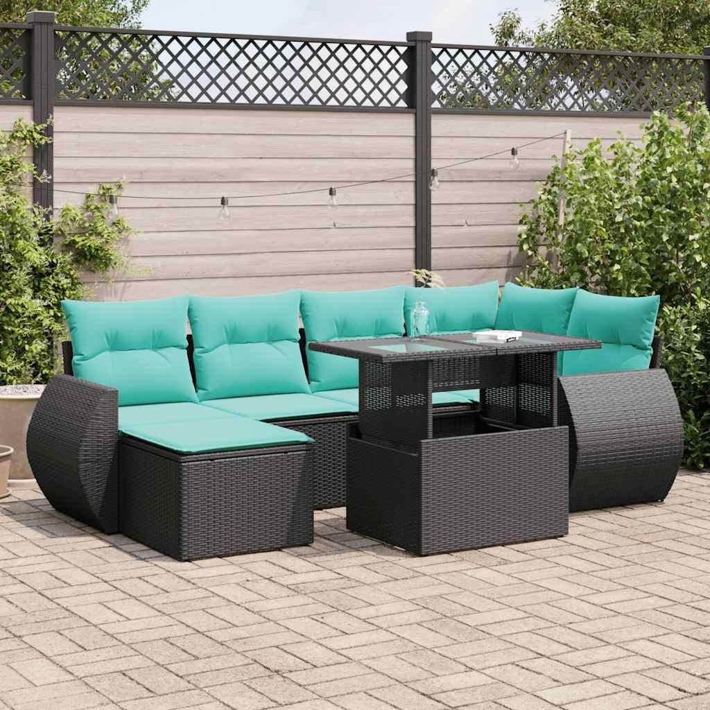 Maison Exclusive - 7-tlg. Garten-Sofagarnitur mit Kissen Schwarz Poly Rattan