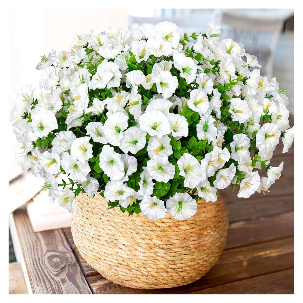 10 Bündel Künstliche Blumen für den Außenbereich, UV-beständige Kunstblumen für Balkon, Gräber und Garten (Weiß)