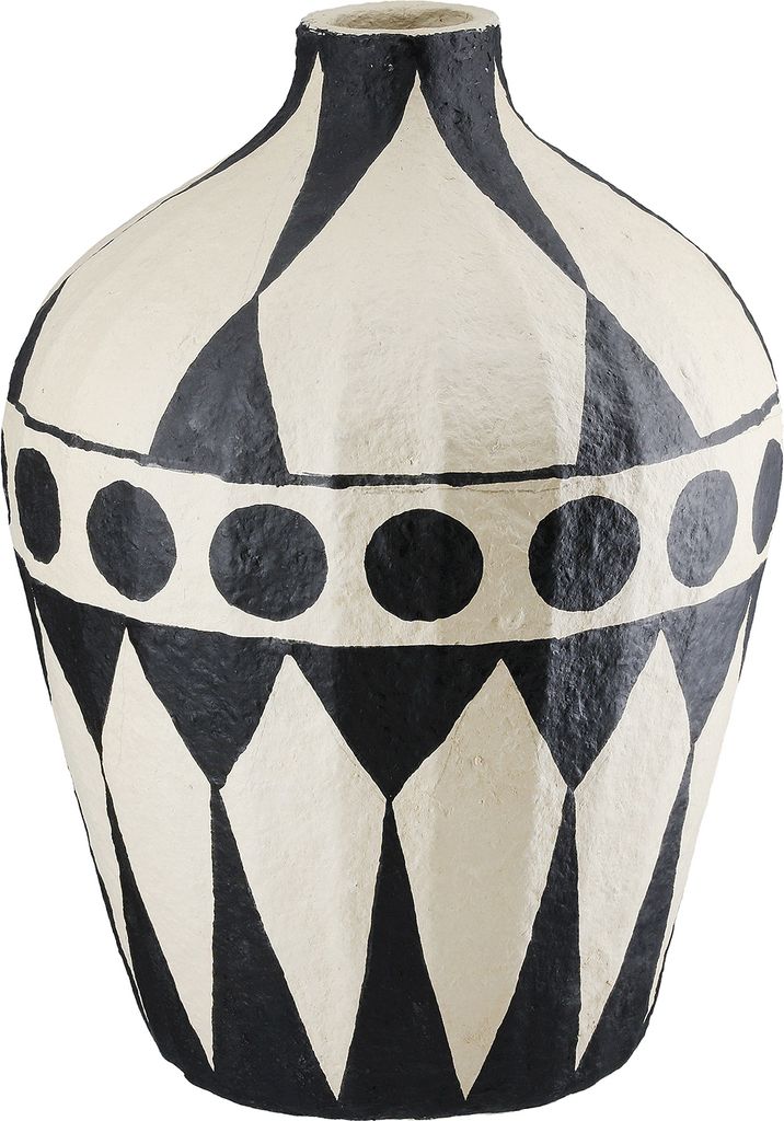 Gilde Vase, "Reao", gepunktet, kariert, Pappmache, creme, VE 2, H. 26 cm, D. 19 cm Höhe: 26.00 cm Durchmesser: 19.00 cm 55830