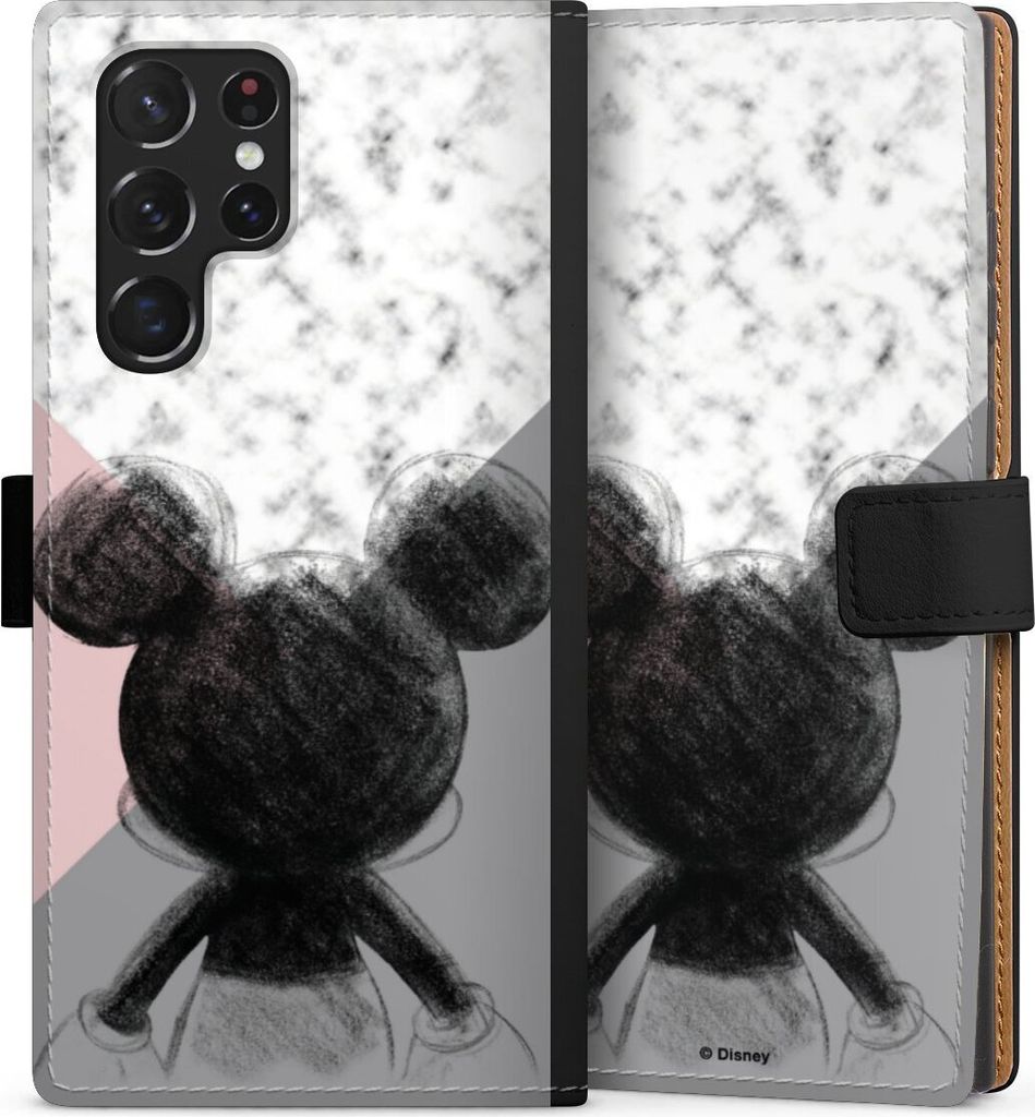 DeinDesign Klapphülle für Samsung Galaxy S22 Ultra Handytasche Lederhülle Tasche Disney Marmor Mickey Mouse