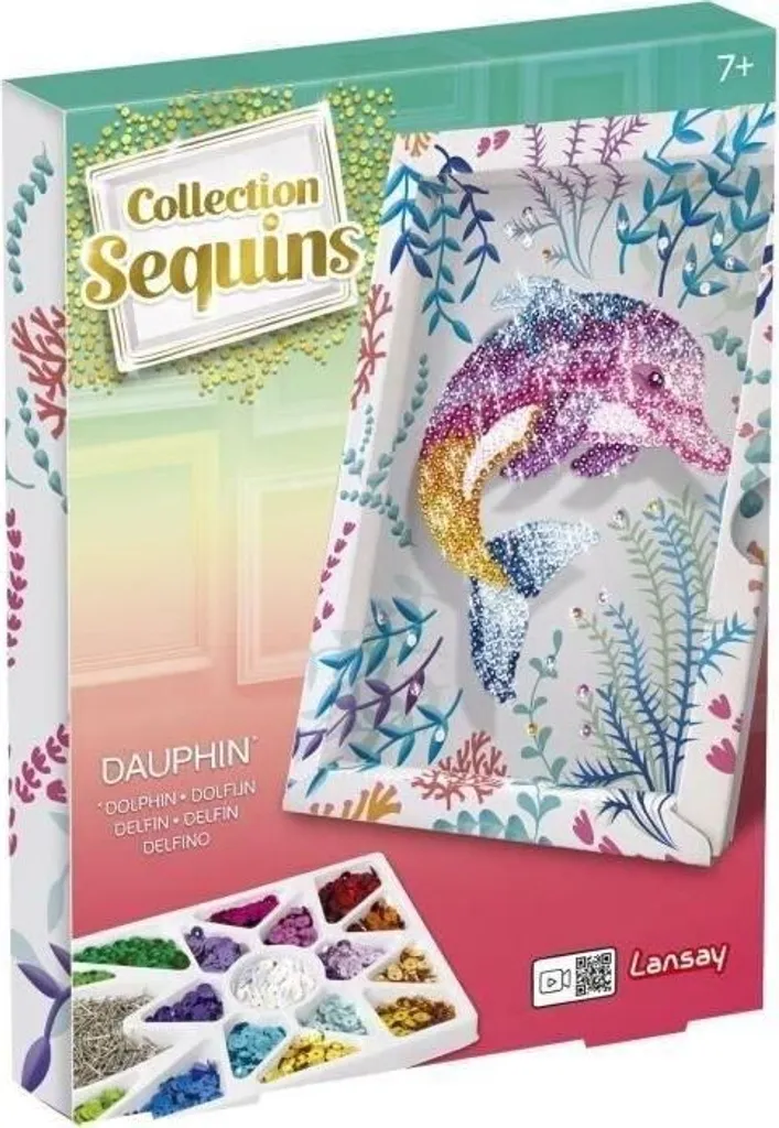 Set per mosaico fai da te, Lansay Sequins Dauphin, gioco di mosaico, 20326, con scomparto per paillettes