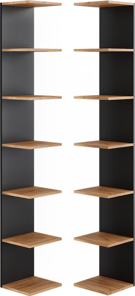 Two identical corner shelving units are shown against a white background.