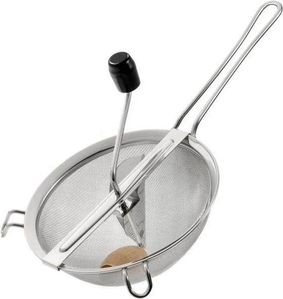 Passoire Design 20 cm Inox avec Poignée Bois et Motifs Gravés Noirs