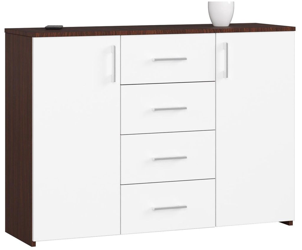 Kommode – Sideboard – Schubladenkommode – 110 cm – Dunkelbraun / Weiß – Zeitlose Ordnung mit großzügigem Stauraum
