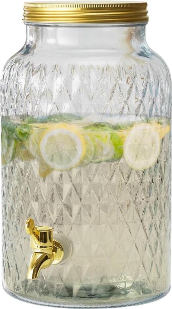 OTIX Getränkespender Limonadenspender mit Hahn Glas Gold 6L Wasserspender